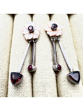 Sajen Pink Purple Gemstone Flower Chandelier Piered Sterling Silver Earrings
